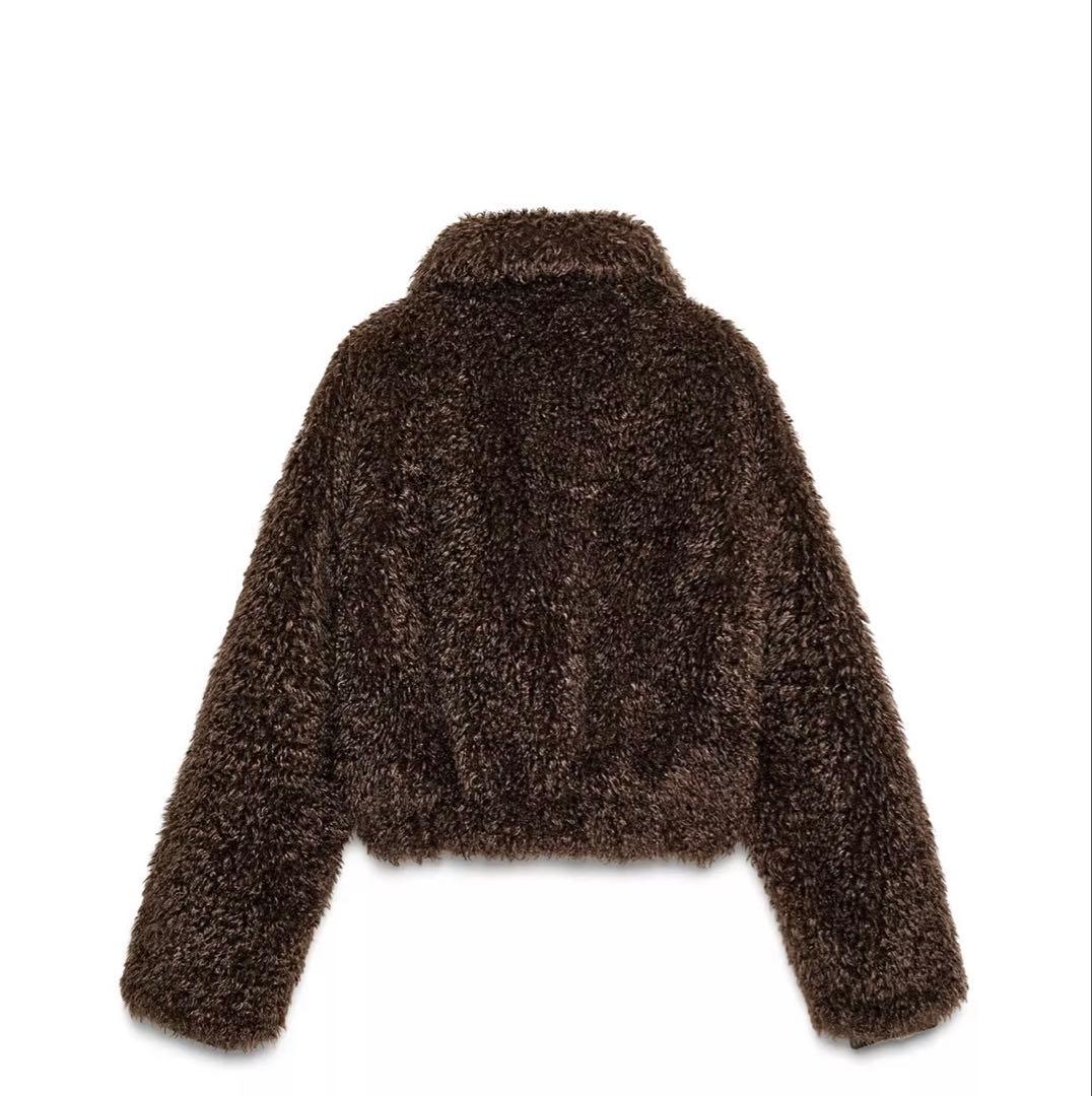 ZARA】ザラ S ロングボア クロップドコート ブラウン ファーコート