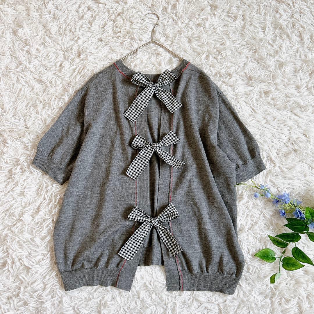 レア⁂美品⁂ミュウミュウ⁂バックリボンニット 半袖ニット チェック