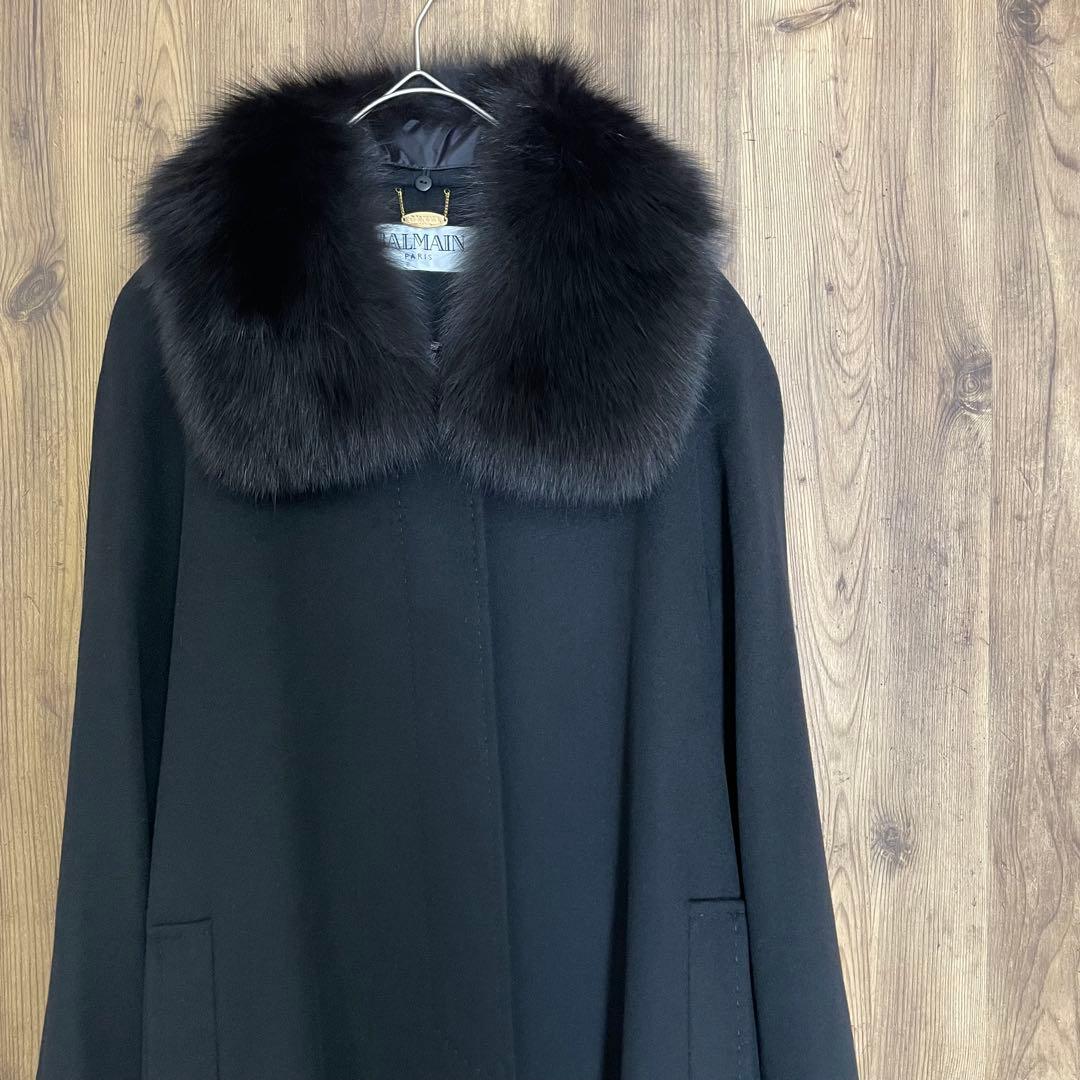 BALMAIN バルマン ロングコート 希少パシュミナ100% フォックスファー