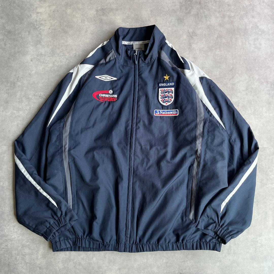 O22】UMBRO×イングランド代表刺繍ナイロンジャケットLネイビー×赤×白