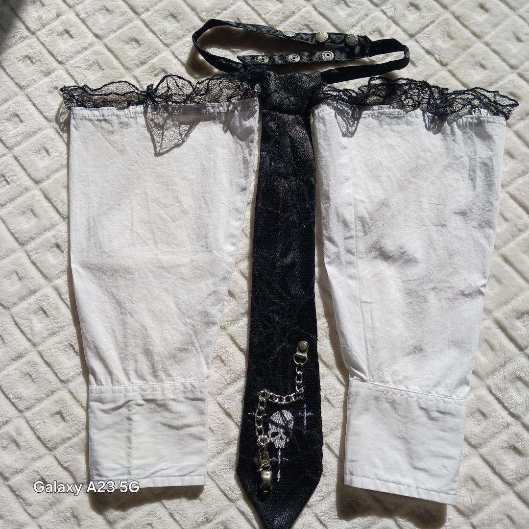 ゴス パンク ボンテージシャツ L 袖脱着式 レース ネクタイ スカルチェーン