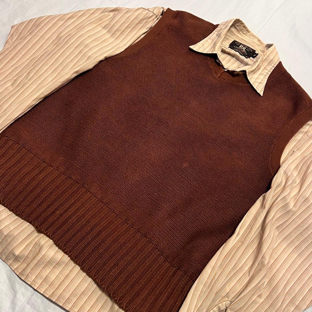 RRL ニットベスト L ブラウン 三ツ星 90s 香港製 希少 ヴィンテージ