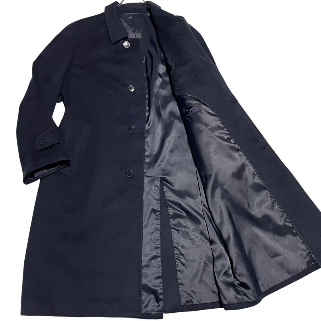 カシミヤ100%×大きいサイズ】マキシ丈比翼チェスターコート 濃紺 XL