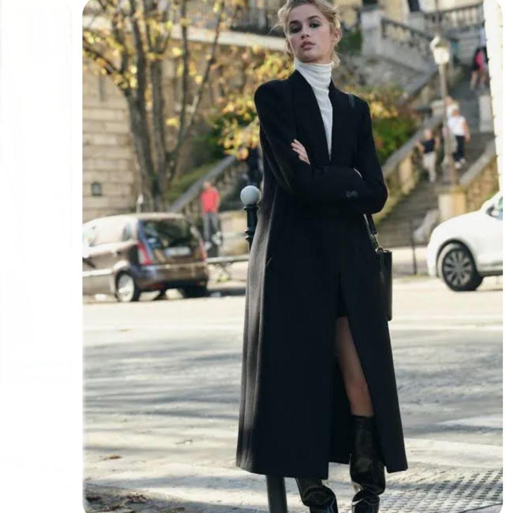 良品】ZARA ウールブレンド ロングコート ノーボタン 紐リボン 黒 М