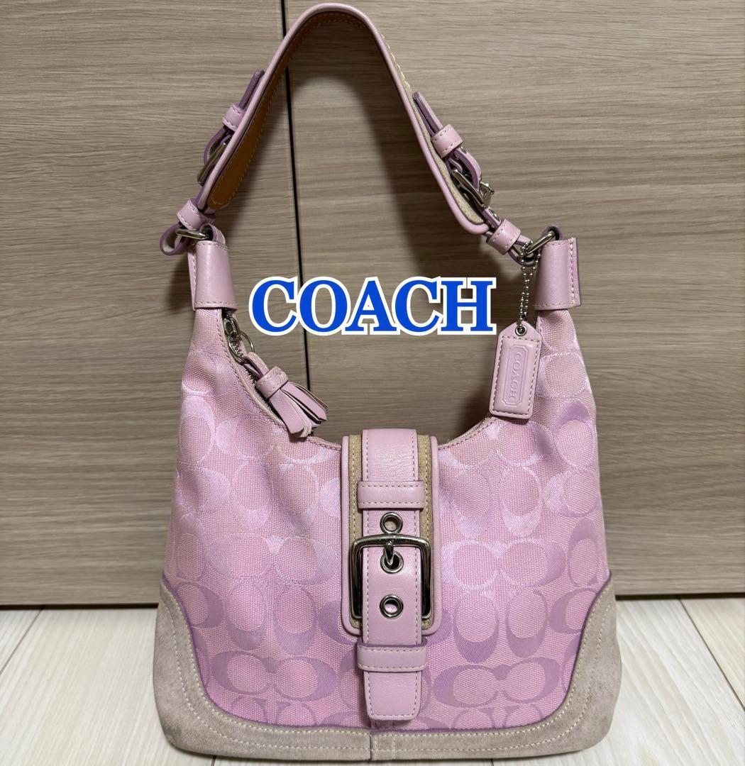 COACH コーチ ワンショルダーバッグ シグネチャー ピンク キャンバス