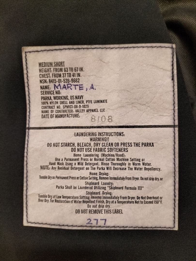 米海軍（U.S.NAVY）GORE-TEXパーカー NWU TYPE1 M-S