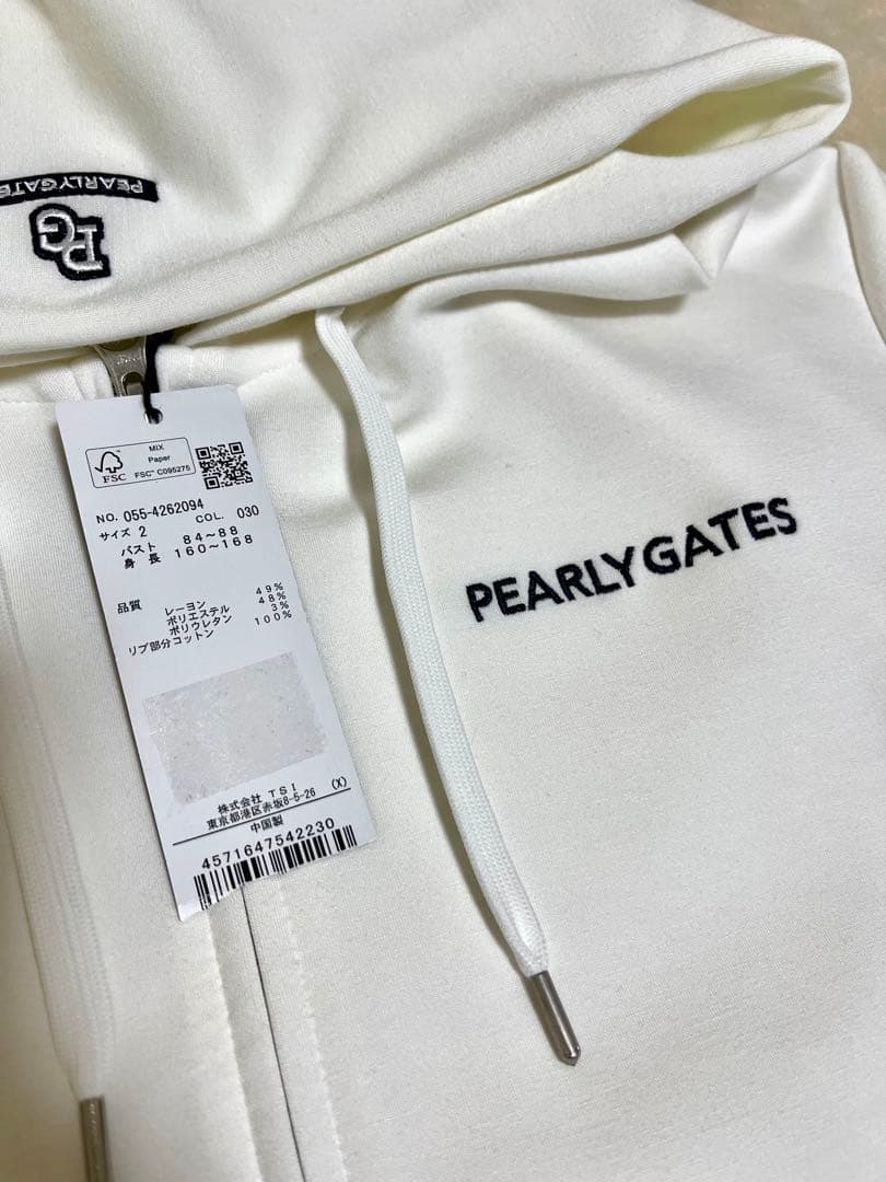 新品未使用】PEARLY GATES ホワイト ジップ付きパーカー - メルカリ