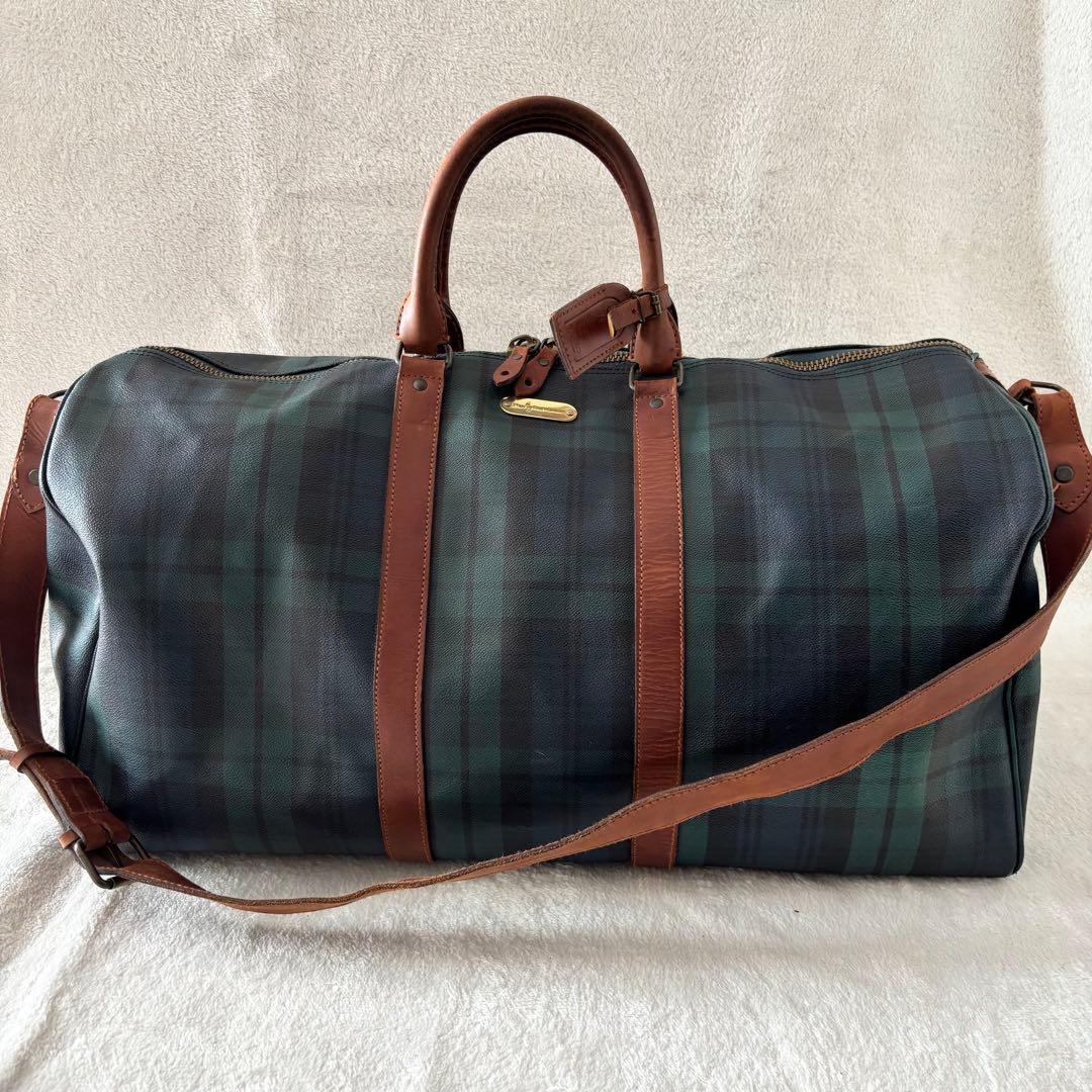 ポロラルフローレン ボストンバッグ 2WAY 緑 PVCレザー ブラック