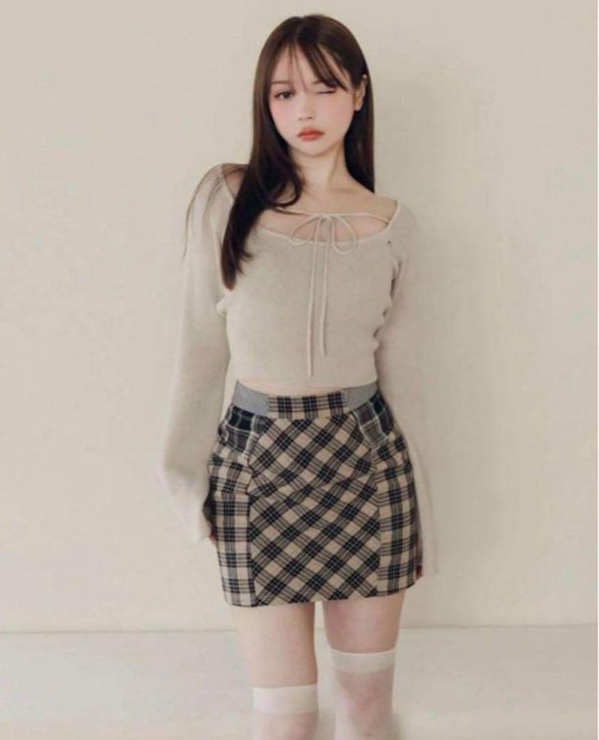 andmary ルナチェックセットアップ(下) ミニスカート ベージュ