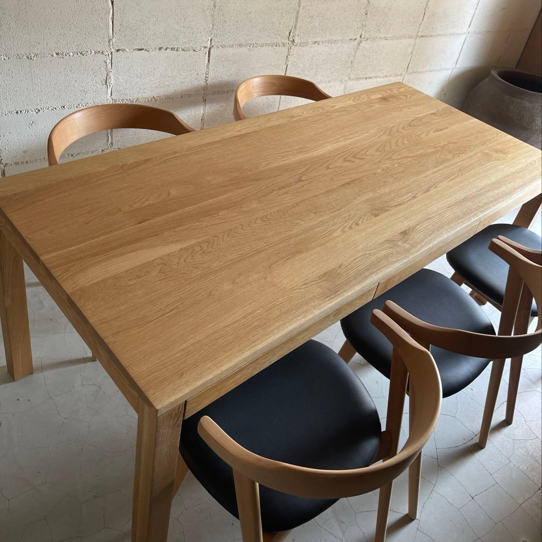 美品　無印良品　MUJI ダイニングテーブル　180 オーク無垢材　引出し付 木製テーブル 引出付 節あり 幅180cm | 無印良品