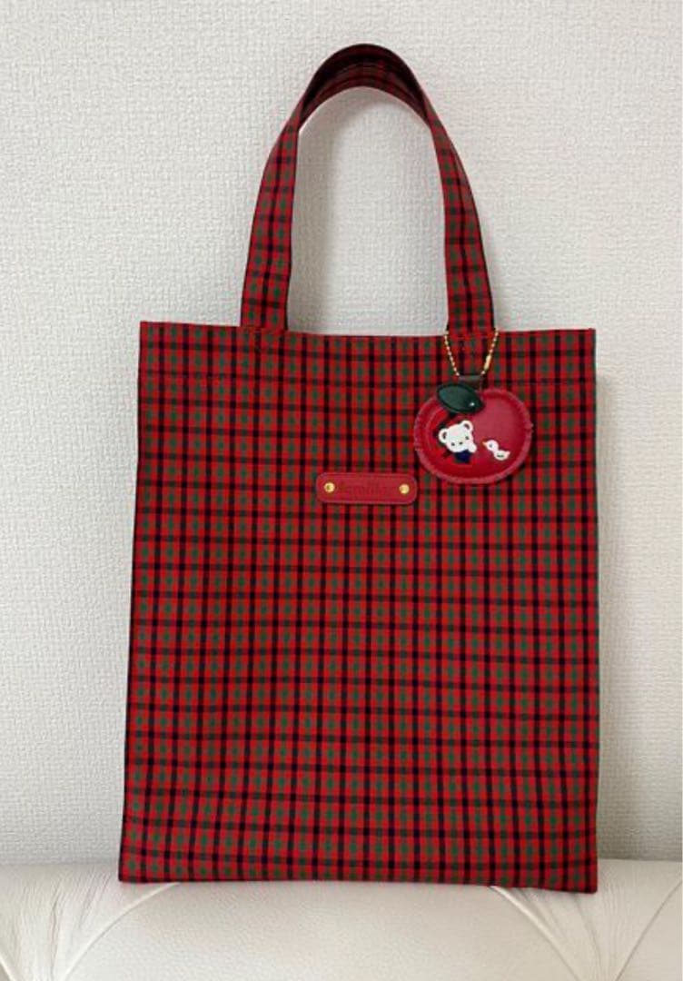最終値下げします！familiar 赤緑チェック トートバッグ - メルカリ