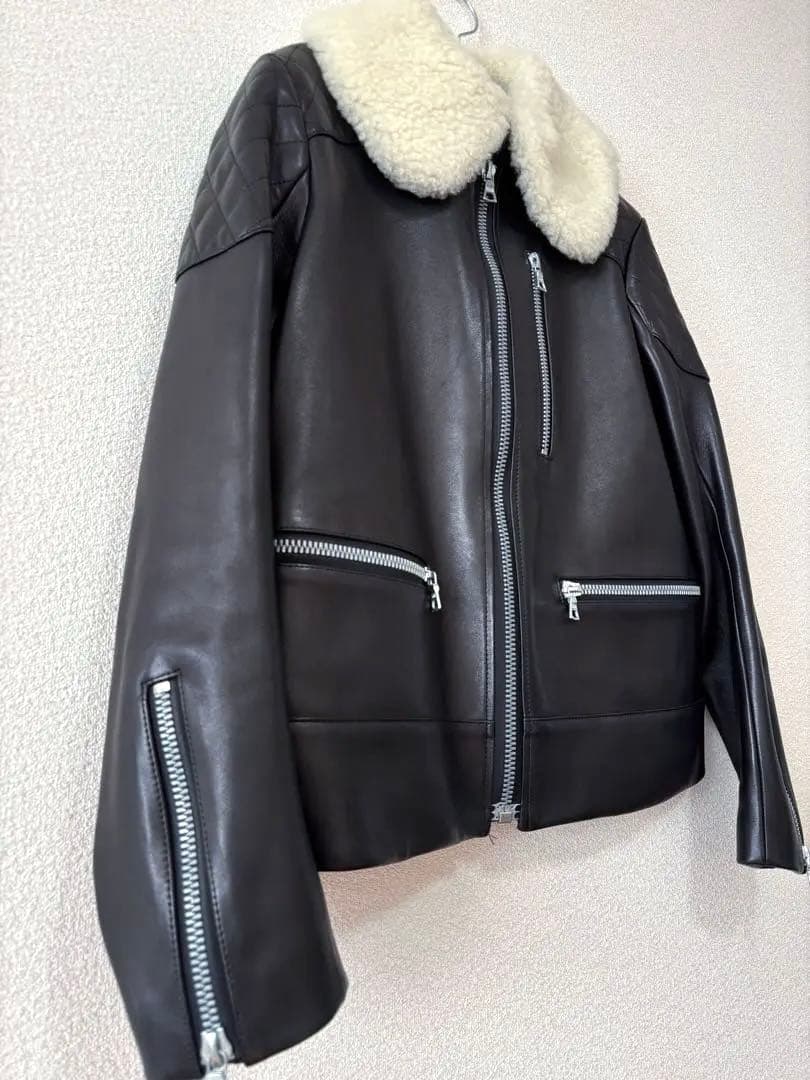 ドゥロワー drawer ライダースジャケット ボア襟 ムートン ジャケット