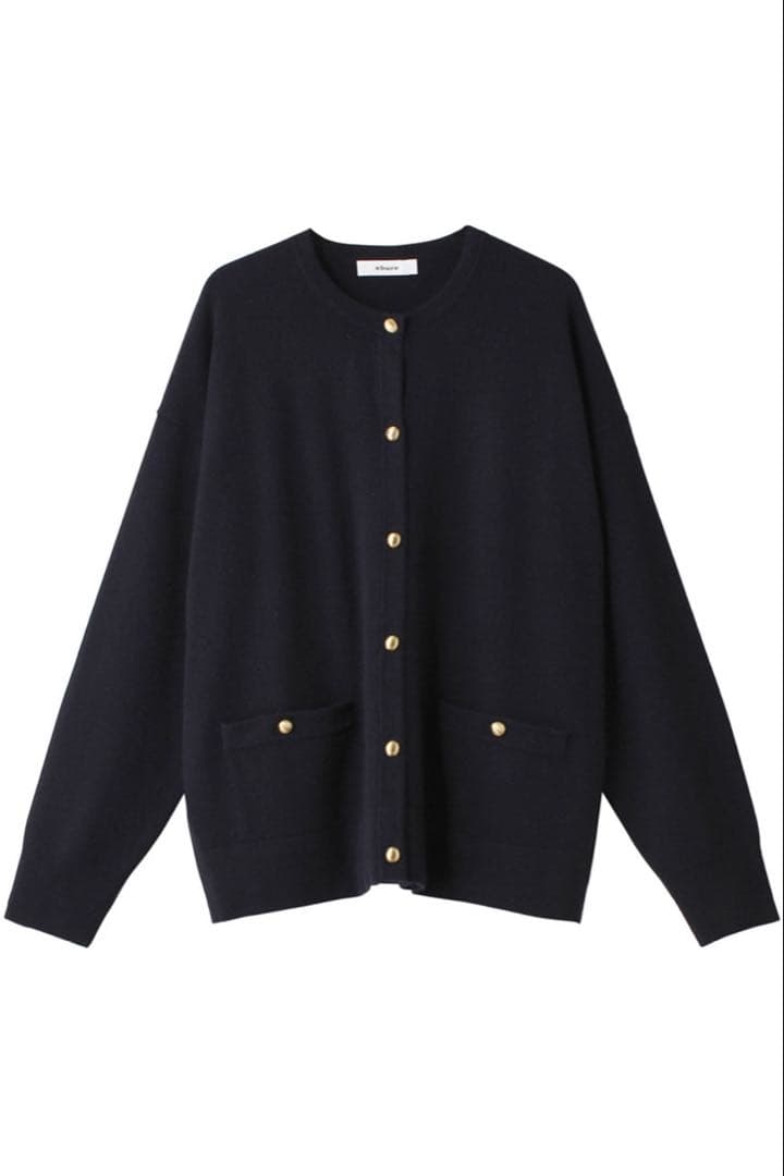 エブール ebure メタルパーツカシミア クルーネック ニットカーディガン