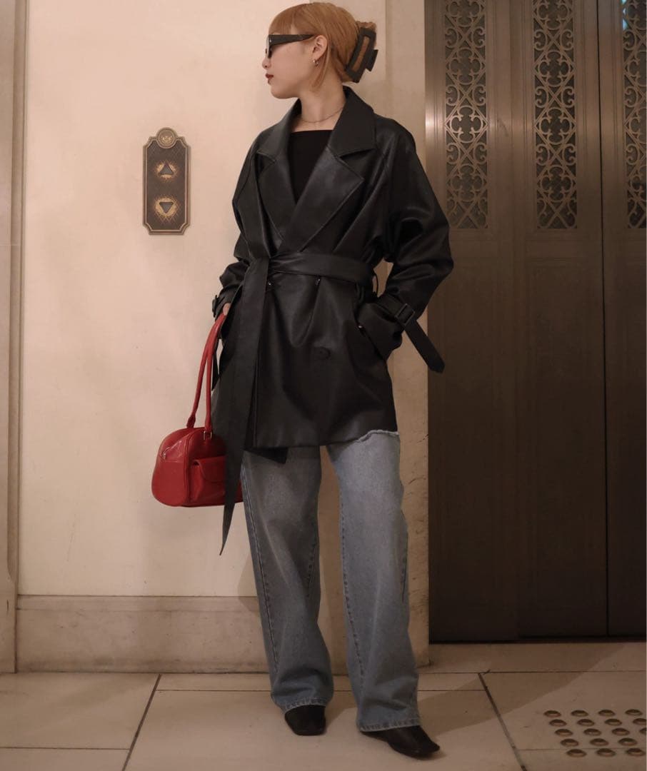 Mili affinity レザートレンチコートジャケット 黒 - メルカリ