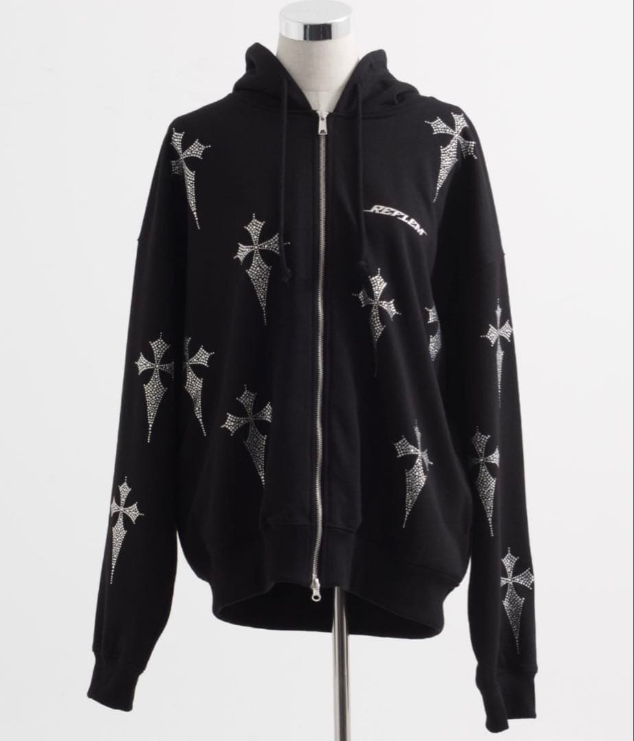 『REFLEM』クロス総柄ラインストーンZIPパーカー/ジップアップパーカー REFLEM（レフレム）の「『REFLEM/レフレム』クロス総柄ラインストーン