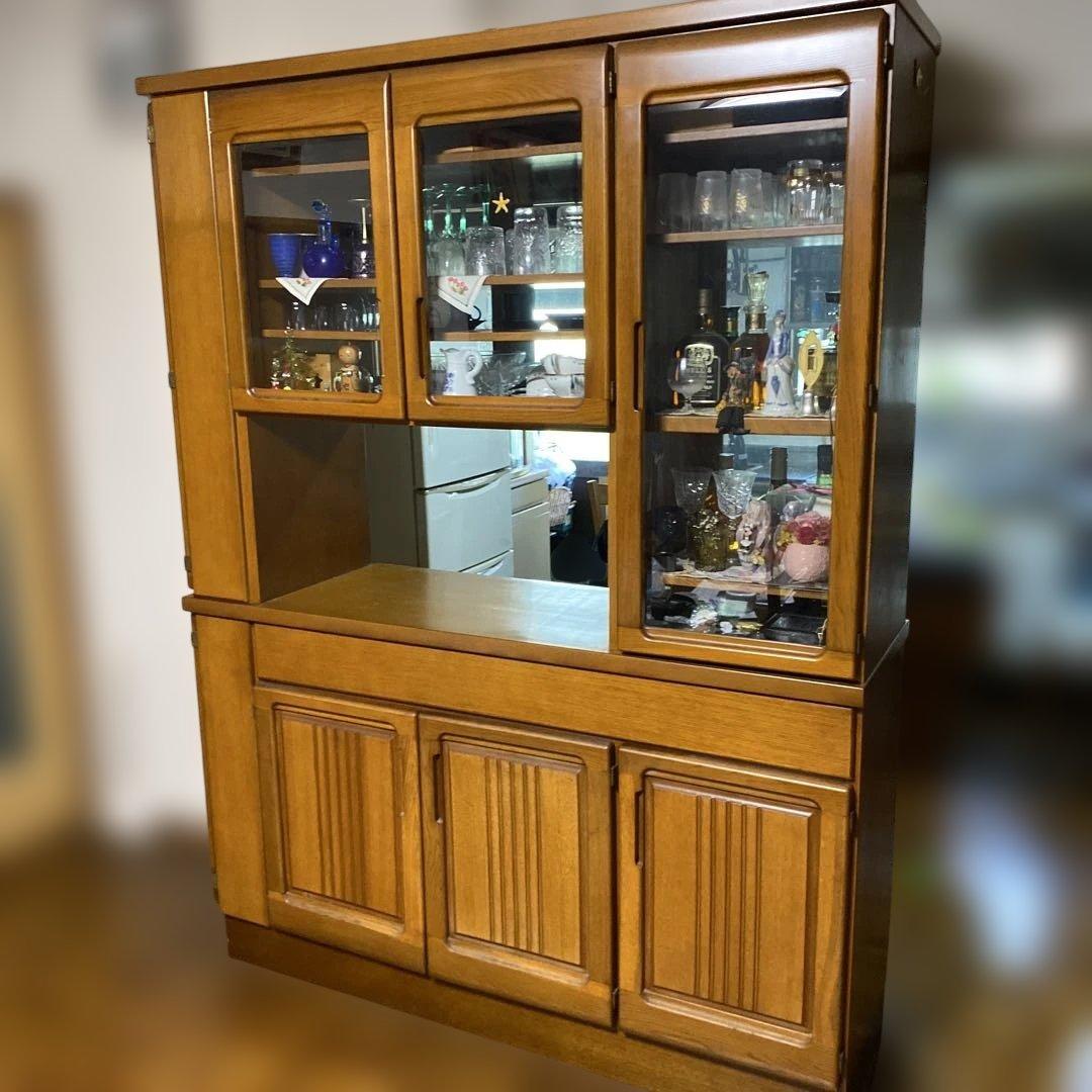 ［ばっぽ］食器棚 ガラス扉付き　昭和レトロ　アンティーク 昭和レトロ風ガラス扉本箱 収納棚 引出し付き