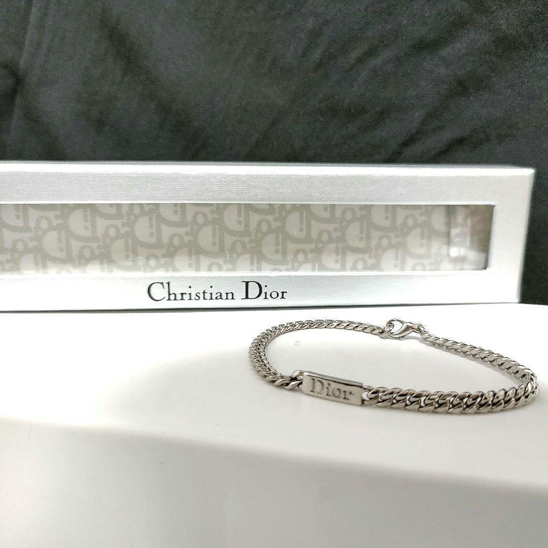 美品ChristianDiorクリスチャンディオールIDプレートロゴシルバー喜平 クリスチャンディオール 喜平 CDロゴ チェーンネックレス シルバー 箱