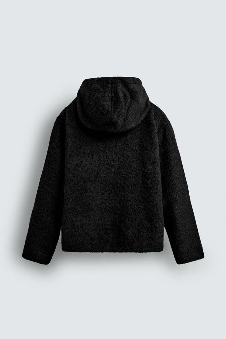 ZARA】／アワレガ酷似／フェイクファーシャツジャケット フード付き M