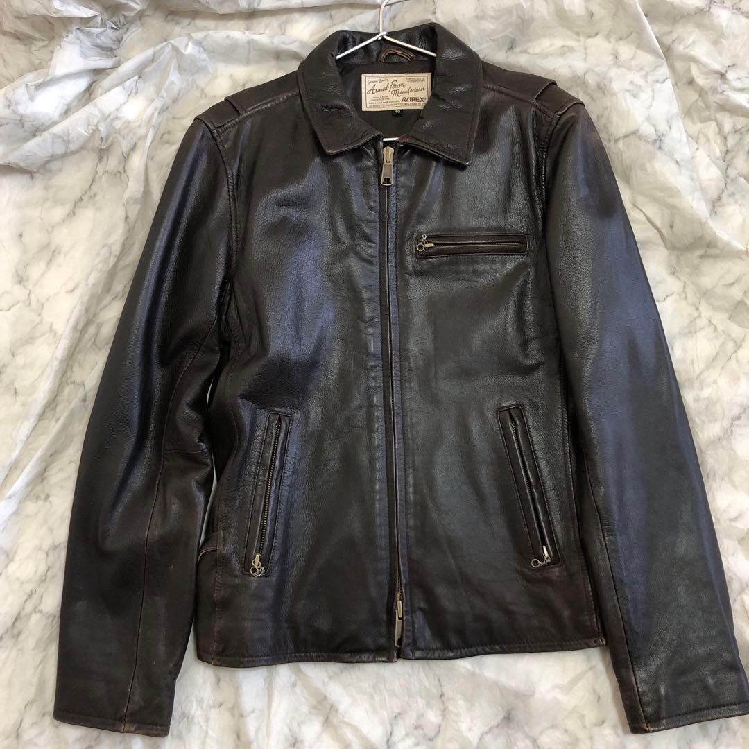 AVIREXアヴィレックス　レザージャケット　シングル　ライダース　ブラウン　L AVIREX（アヴィレックス） レザー ジャケット シングル ライダース