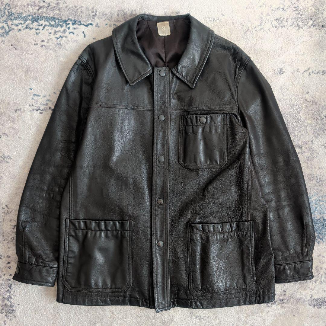 SHIPS シップス レザーカーコート バッファローレザー ブラック L