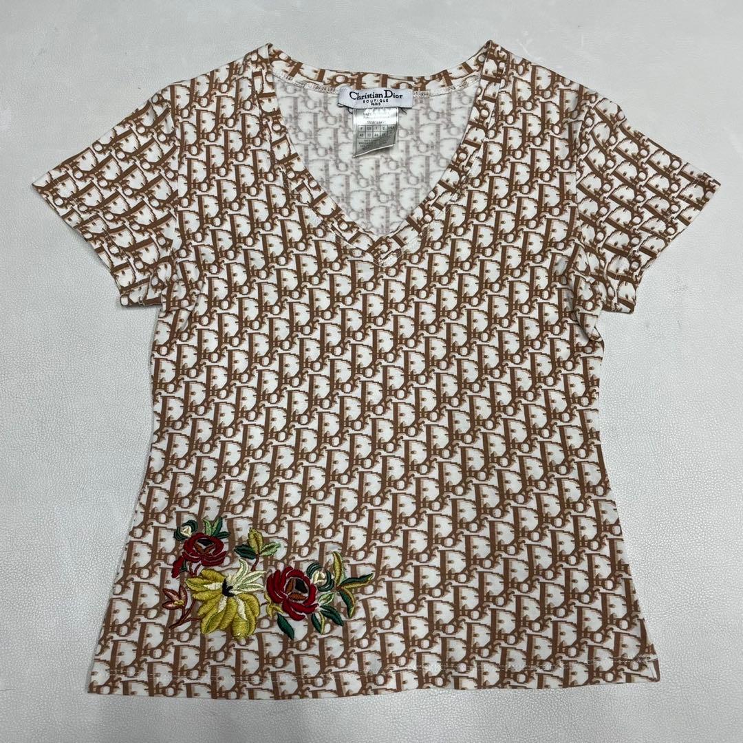 Christian Dior ディオール トロッター 花柄刺繍 Tシャツ クリスチャンディオール Christian Dior 花柄 刺繍 トロッター ロゴ T