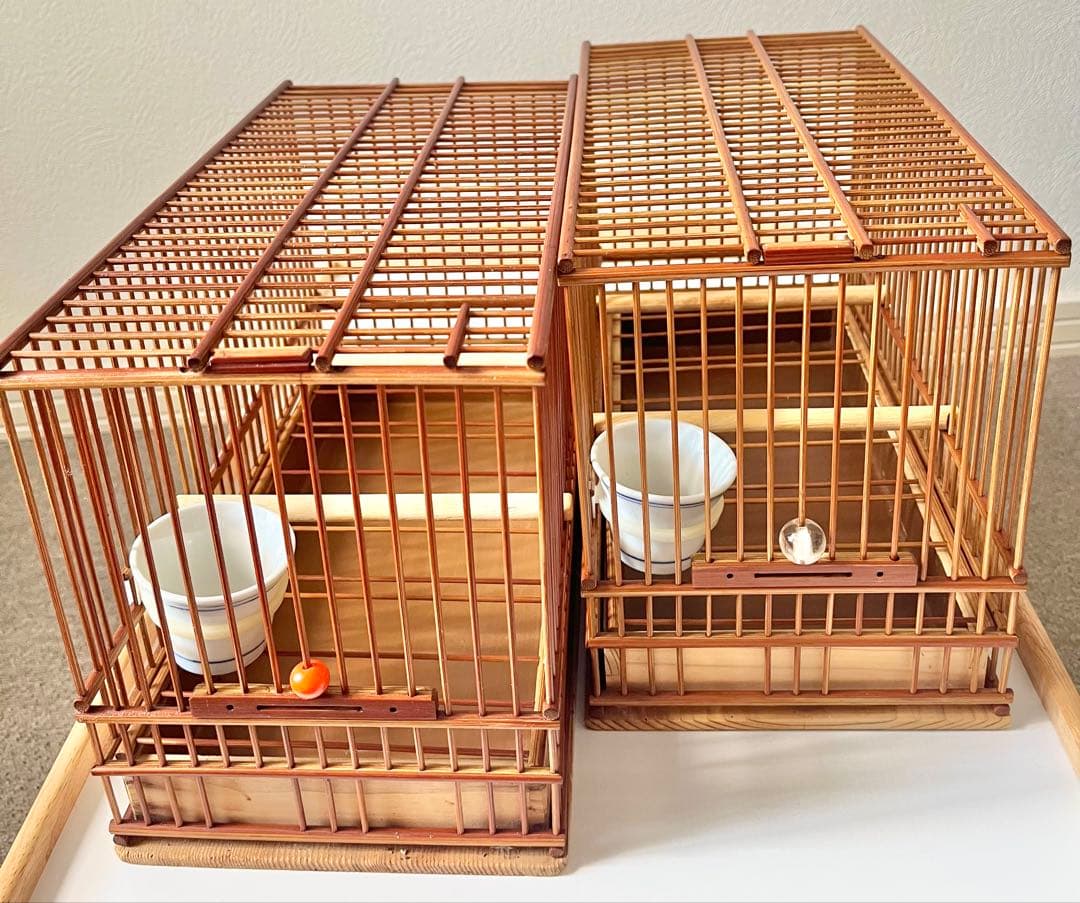 山一竹籠　メジロ籠 竹製 メジロ籠 10個セット 猪口・止まり木付き【鳥籠】 - メルカリ