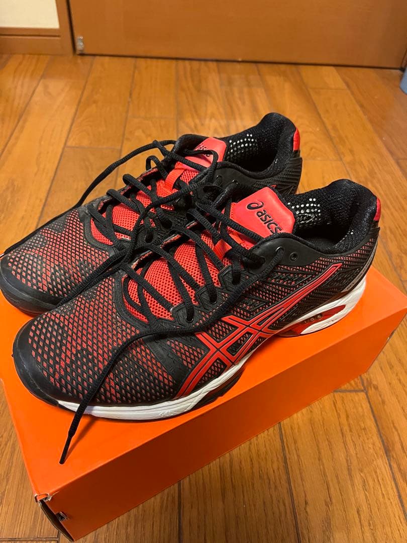 28cm asics テニスシューズ GEL 黒/赤オリジナル