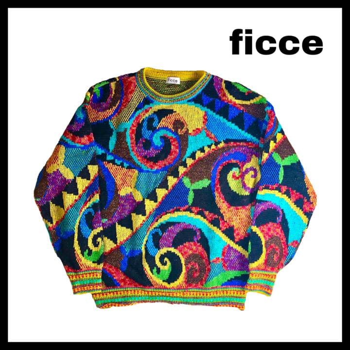 ficce フィッチェ 総柄 3Dニットセーター ドン小西 マルチカラー 個性