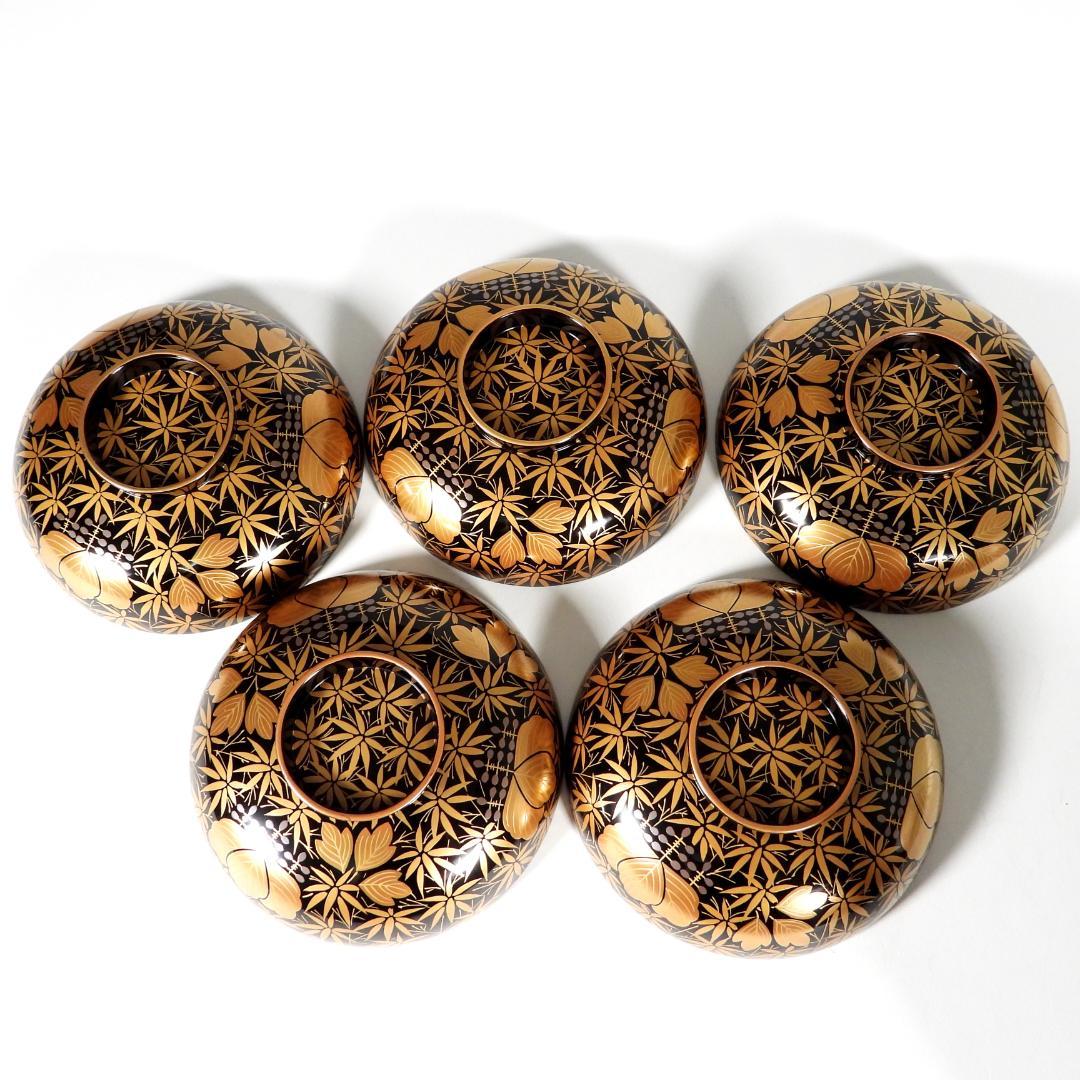 木田理平造 本金時代蒔絵 桐竹紋 吸物椀 五客 共箱