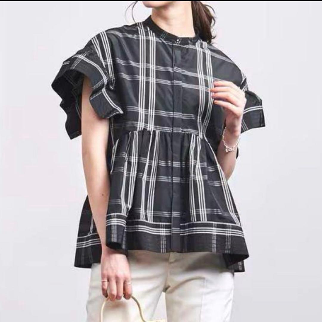 《美品》ユナイテッドアローズ タフタステッチ ペプラム ブラウス チェック