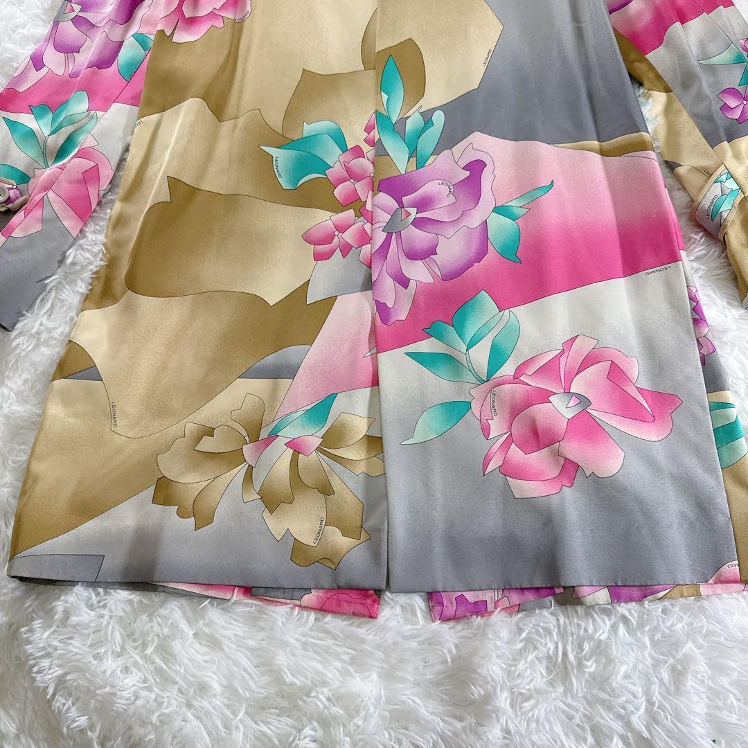 レオナール シルク100% スプリングコート 11R 花柄 絹 フラワー