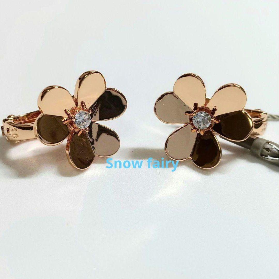 ハイクオリティ 三つ葉ピアス フラワーピアス 1ストーン付き PGカラー