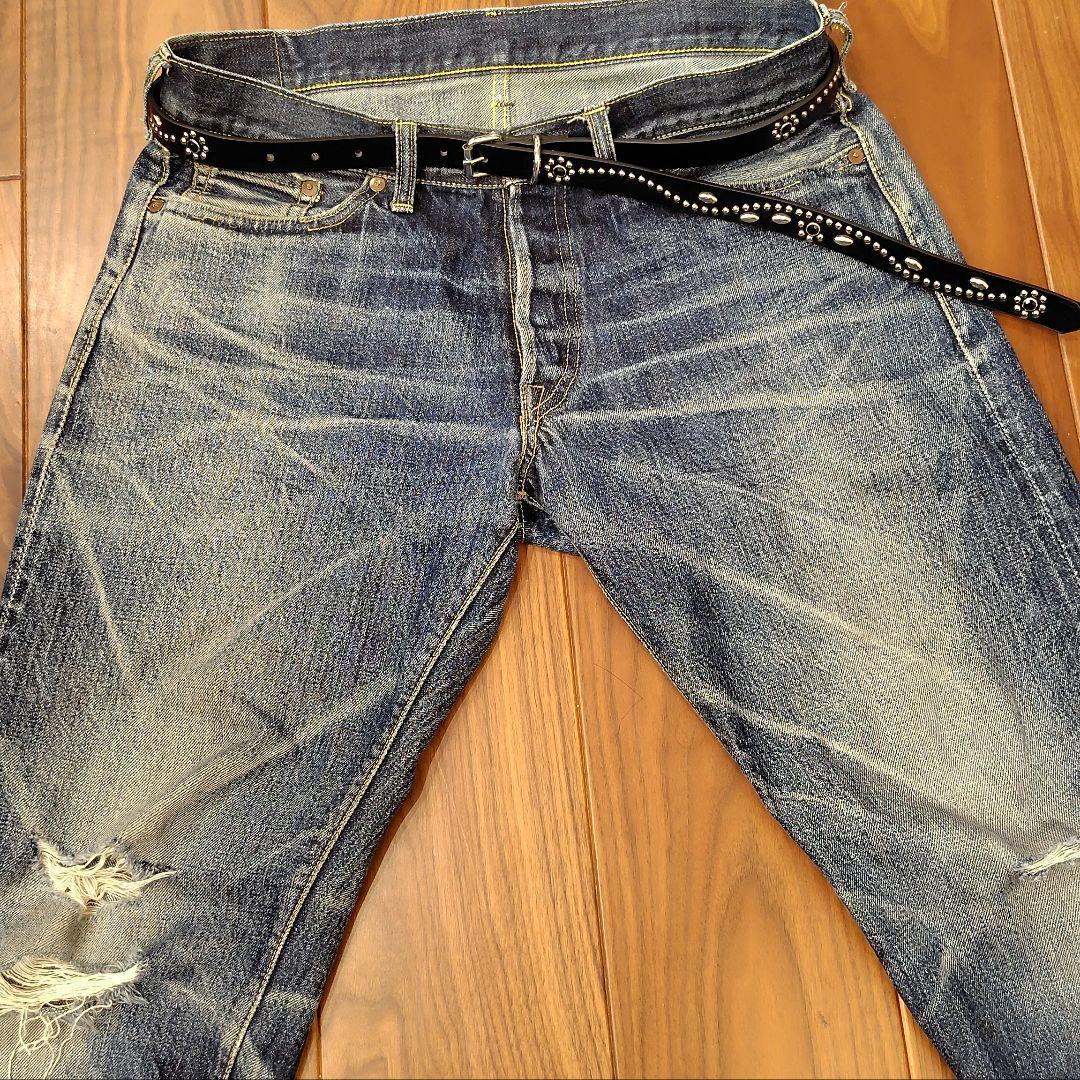 クロス銀□本革レザーフルスタッズナローベルト☆925アメカジ