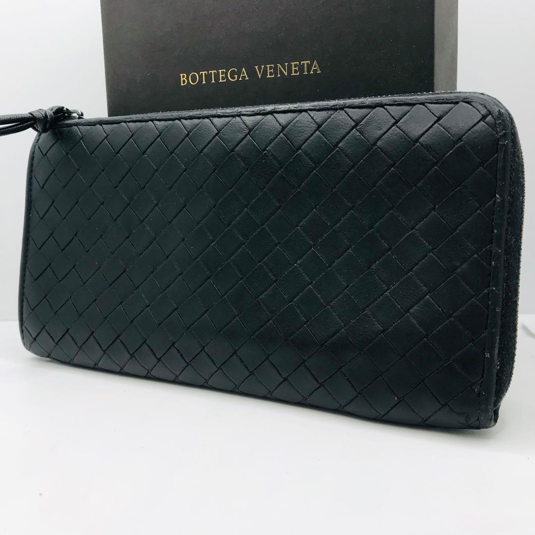 ボッテガ ヴェネタ✨イントレチャート 長財布 L字ファスナー 黒 ブラック BOTTEGA VENETA（ボッテガ・ヴェネタ） イントレチャート 長財布
