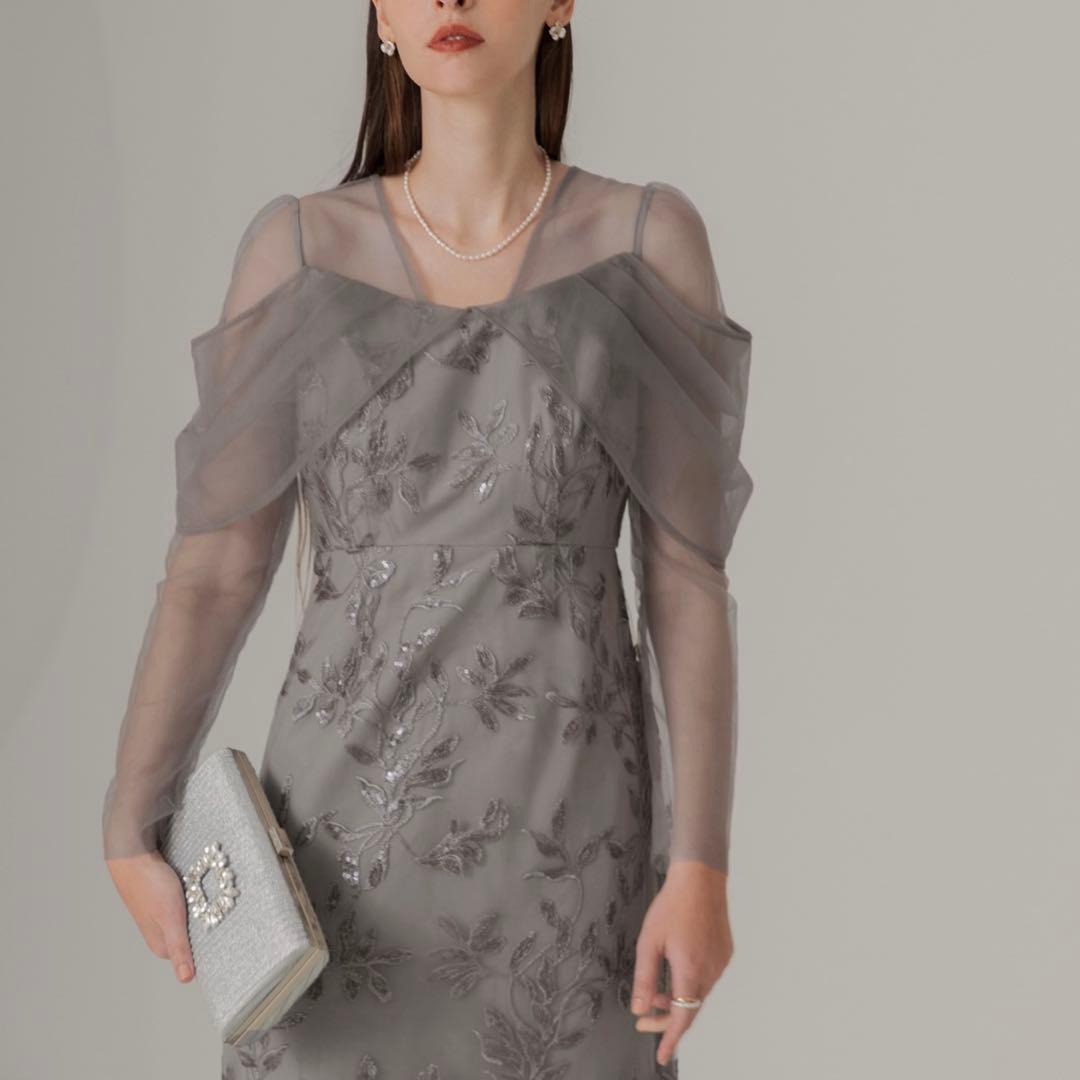 美品】Leja チュールロングスリーブリーフ Iラインドレスワンピース