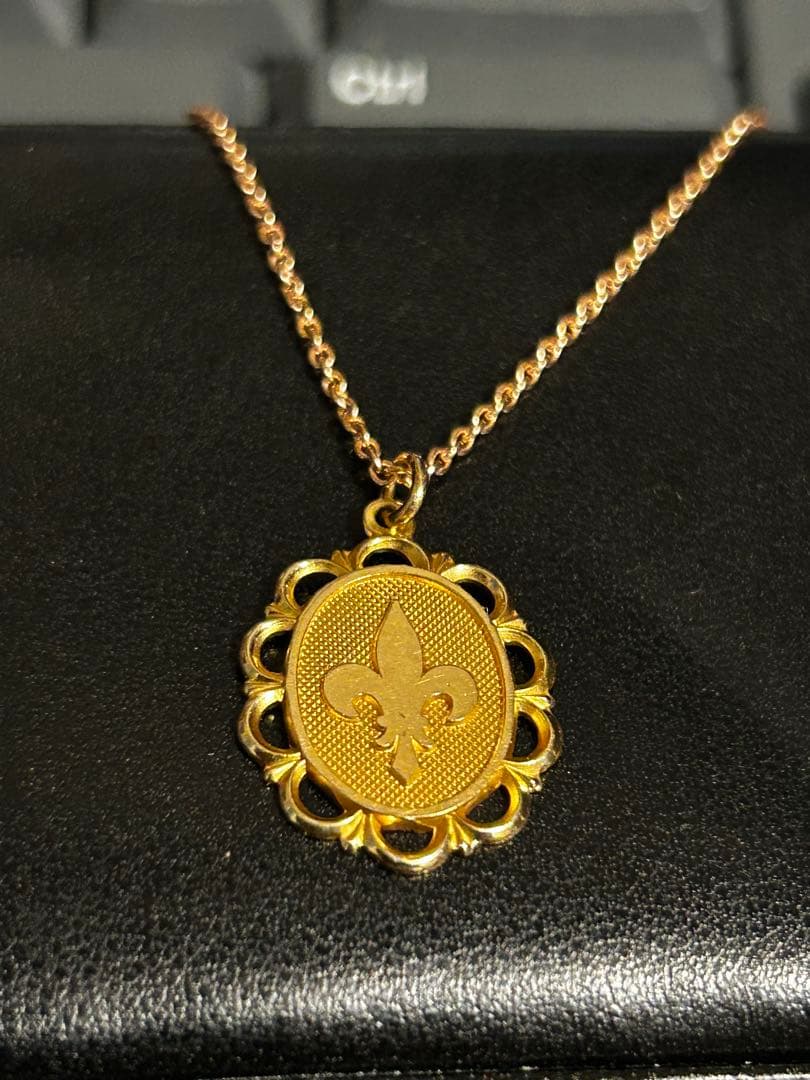 値上げ前 K14 チャーム ネックレス 百合 アンティーク 約2.44g フレンチアンティーク風ハートチャーム (fil06p-g)ゴールドネックレス