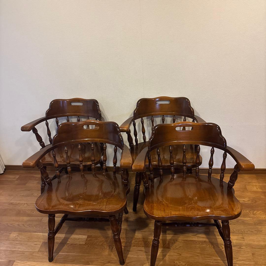 残り2脚　飛騨産業　キツツキマーク　木製アームチェア B 飛騨産業 キツツキマーク ウィンザーダイニングチェア ローバック