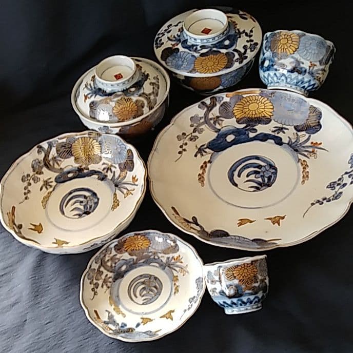 「ご成約者」です。 「同じ絵柄で、7通りの食器！」古伊万里皿7種類 古伊万里 染付色絵皿 12種10組 | 古物屋 壱両