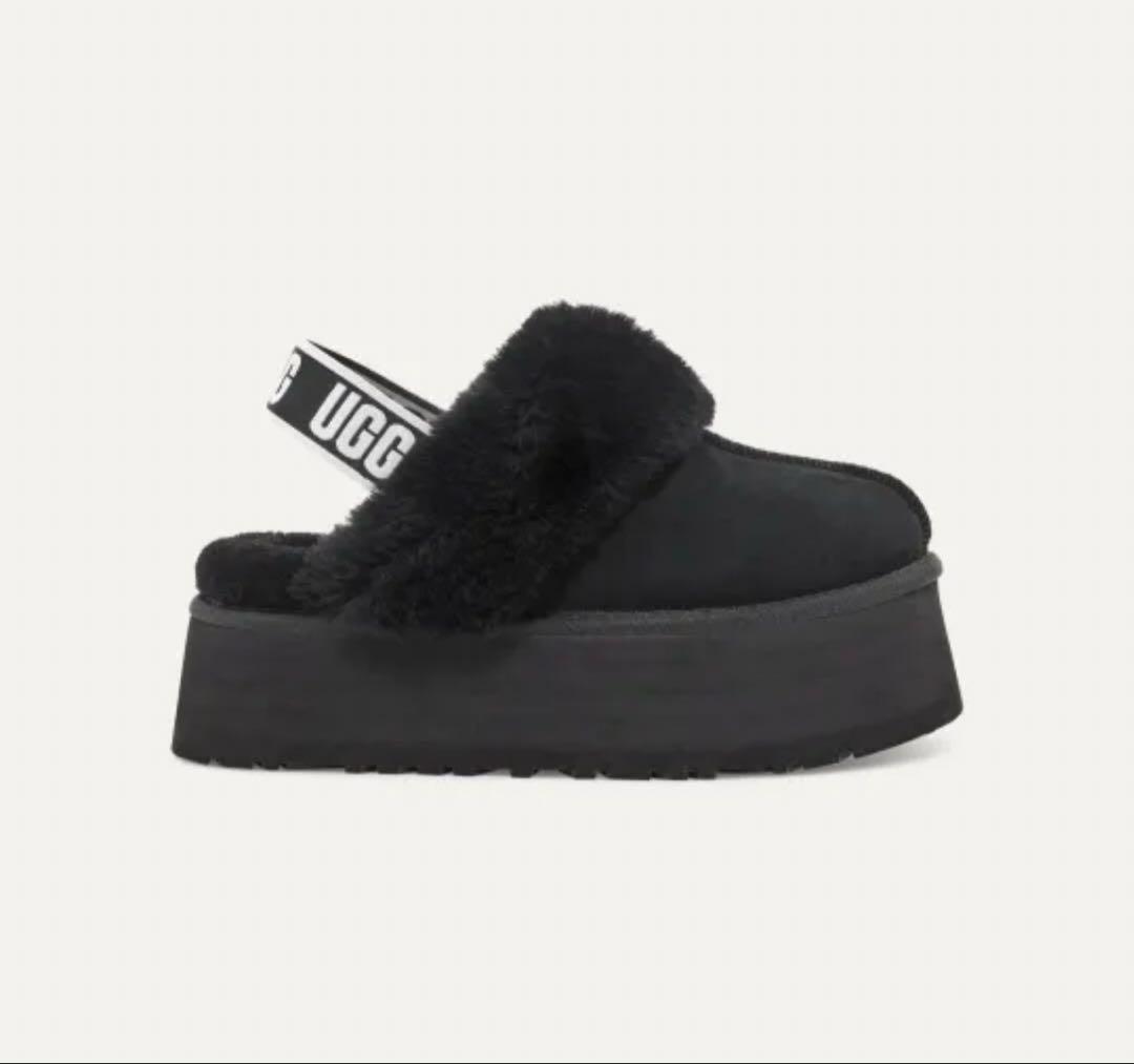 UGG ファー付き厚底サンダル 25センチ Black UGG（アグ） サンダル ファー サボ ルームシューズ レディース 厚底