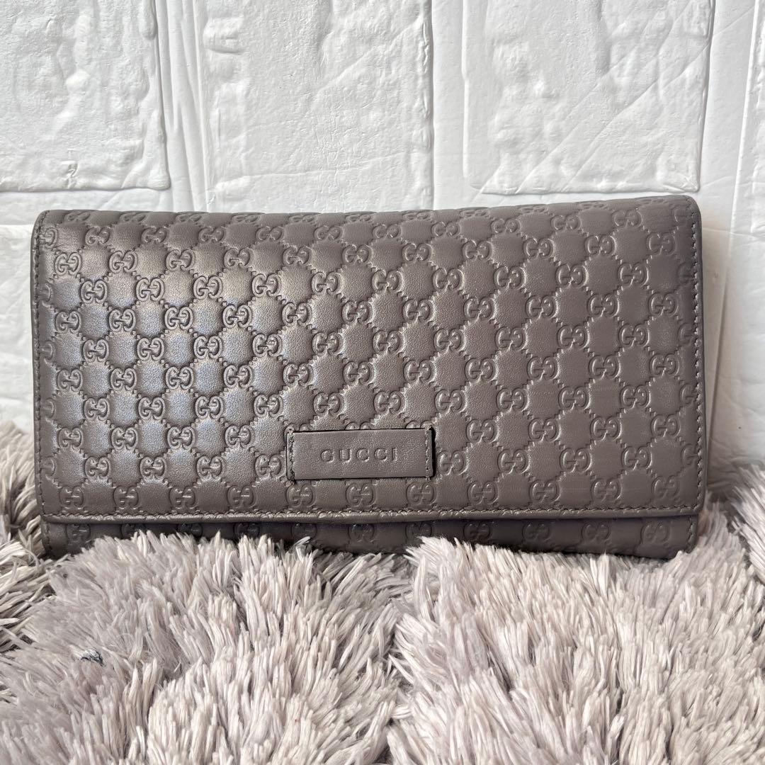 美品✨GUCCI マイクロシマ　長財布　グレー　メンズ　レディース グッチシマ グッチ財布 GUCCI ラウンドファスナー長財布 レディース