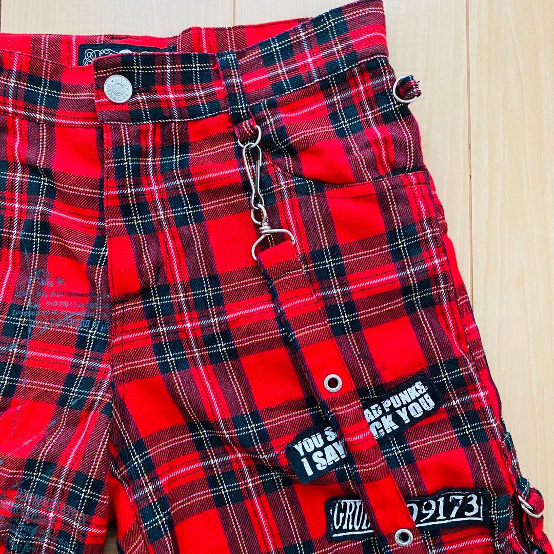 M∀D GirL】サスペンダーつきショートパンツ｜赤チェックMサイズ