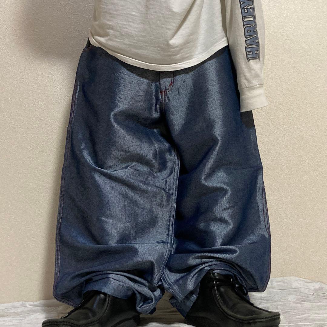 90s OLD ワイド シャイニー デニム バギーパンツ 光沢 刺繍 y2k - メルカリ