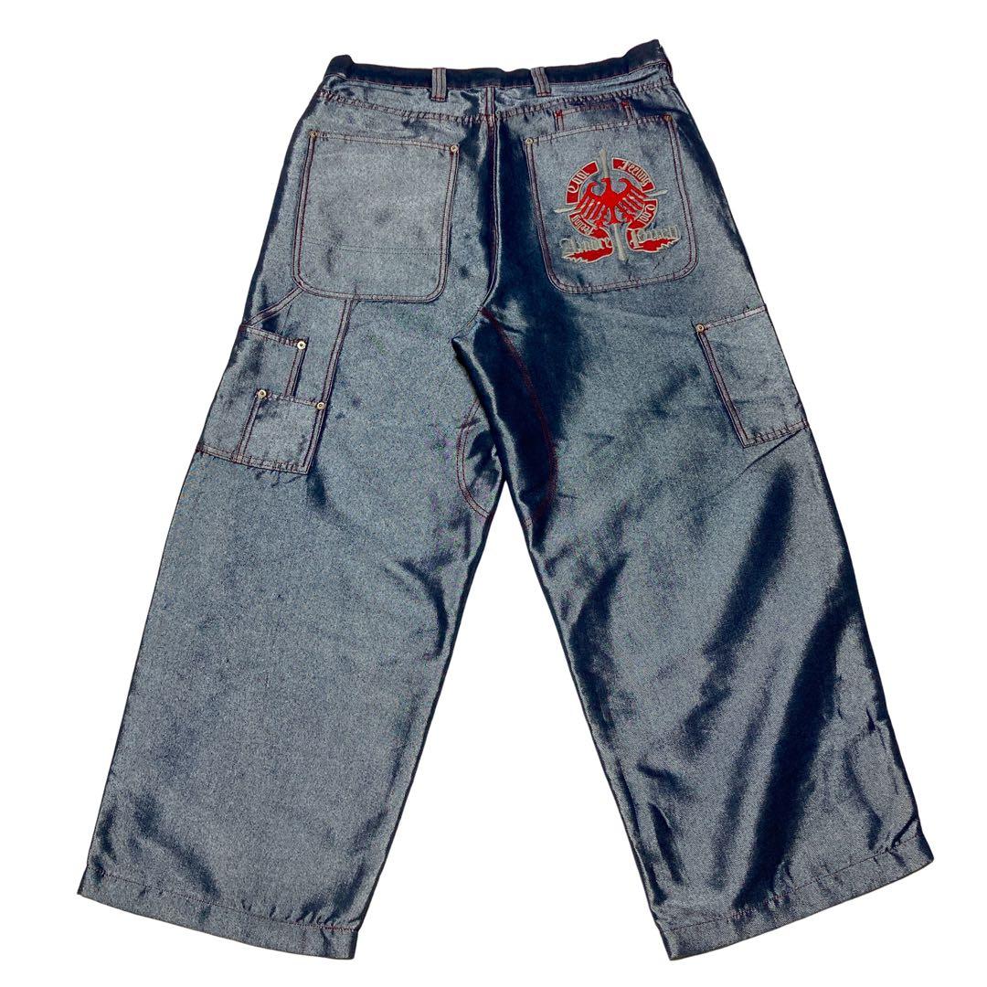 90s OLD ワイド シャイニー デニム バギーパンツ 光沢 刺繍 y2k - メルカリ