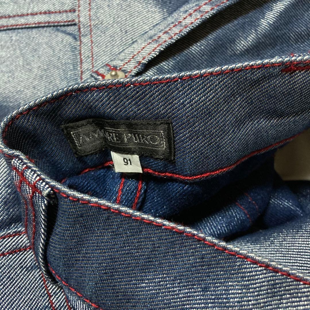 90s OLD ワイド シャイニー デニム バギーパンツ 光沢 刺繍 y2k - メルカリ