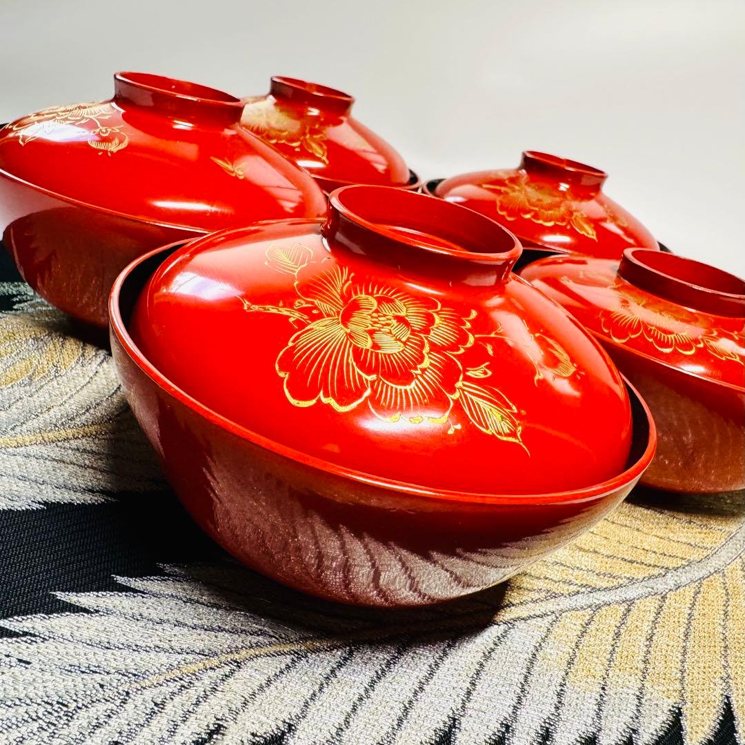 漆器 輪島塗 木製 蒔絵 蓋付椀 汁椀 5客 時代物 - メルカリ