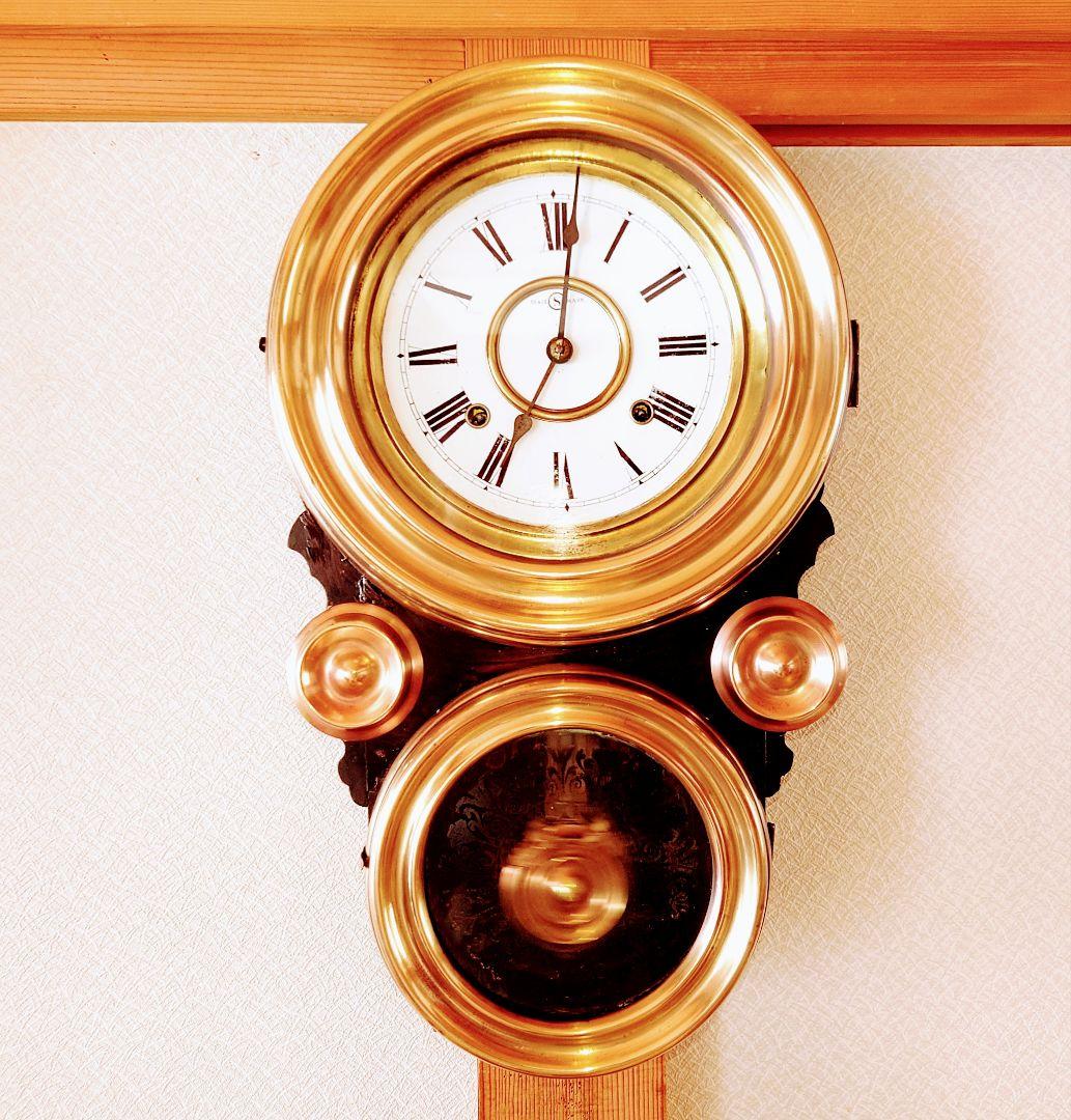 完動・美品〉精工舎 真鍮被せ 四ツ丸達磨ゼンマイ振り子時計