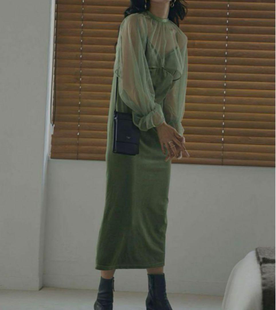 Ameri VINTAGE ベロアロングドレス　グリーン(1回使用) m85800007764_1.jpg?1728840003