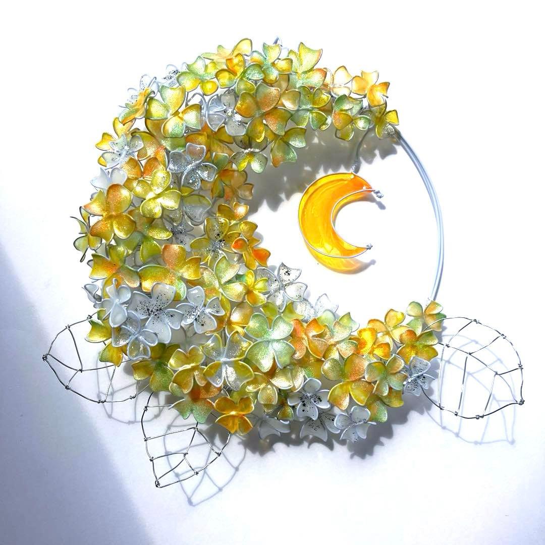 一点物 月×大きな紫陽花リース ワイヤークラフト ディップアート