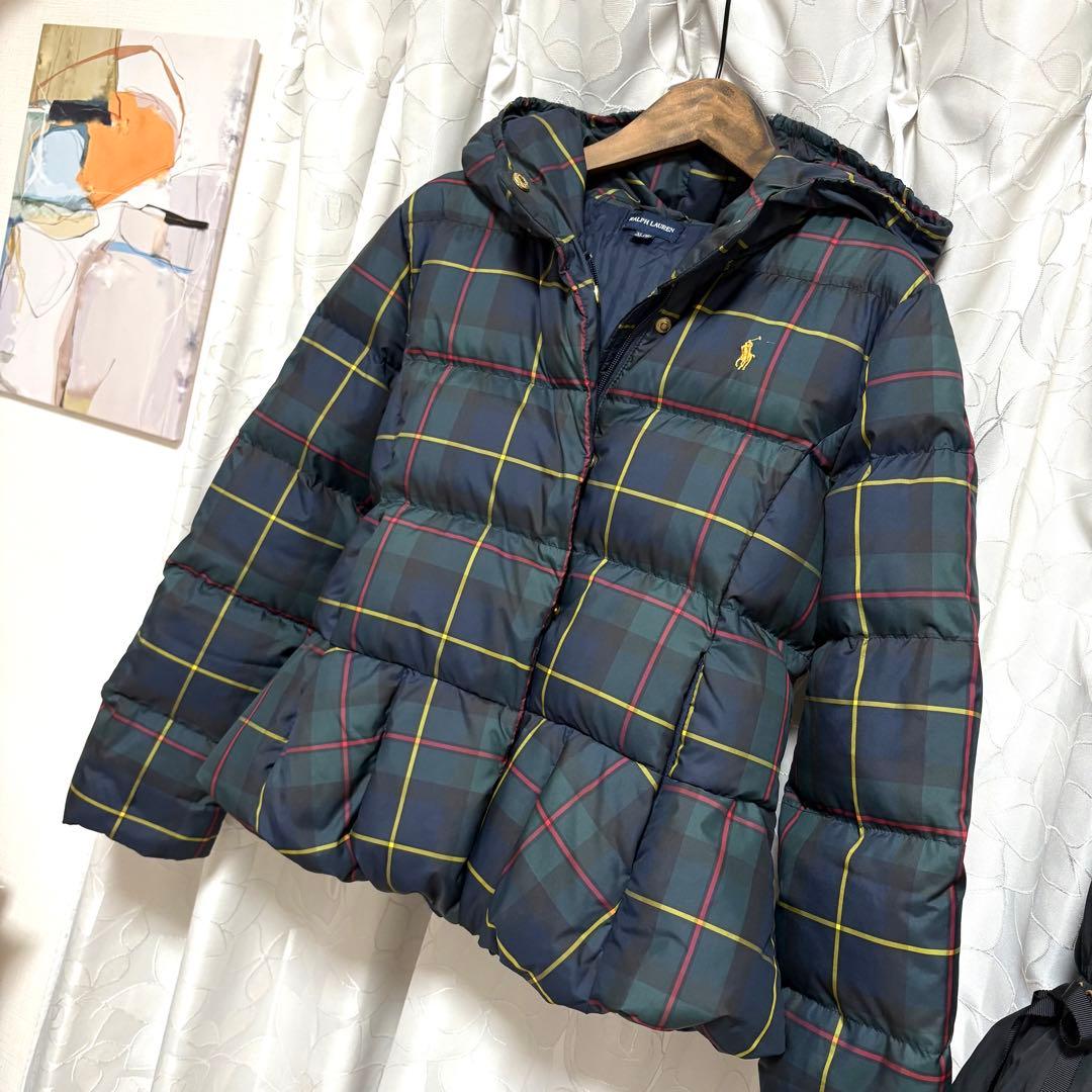 美品】ラルフローレン *チェック柄ペプラム ダウンコート 女の子