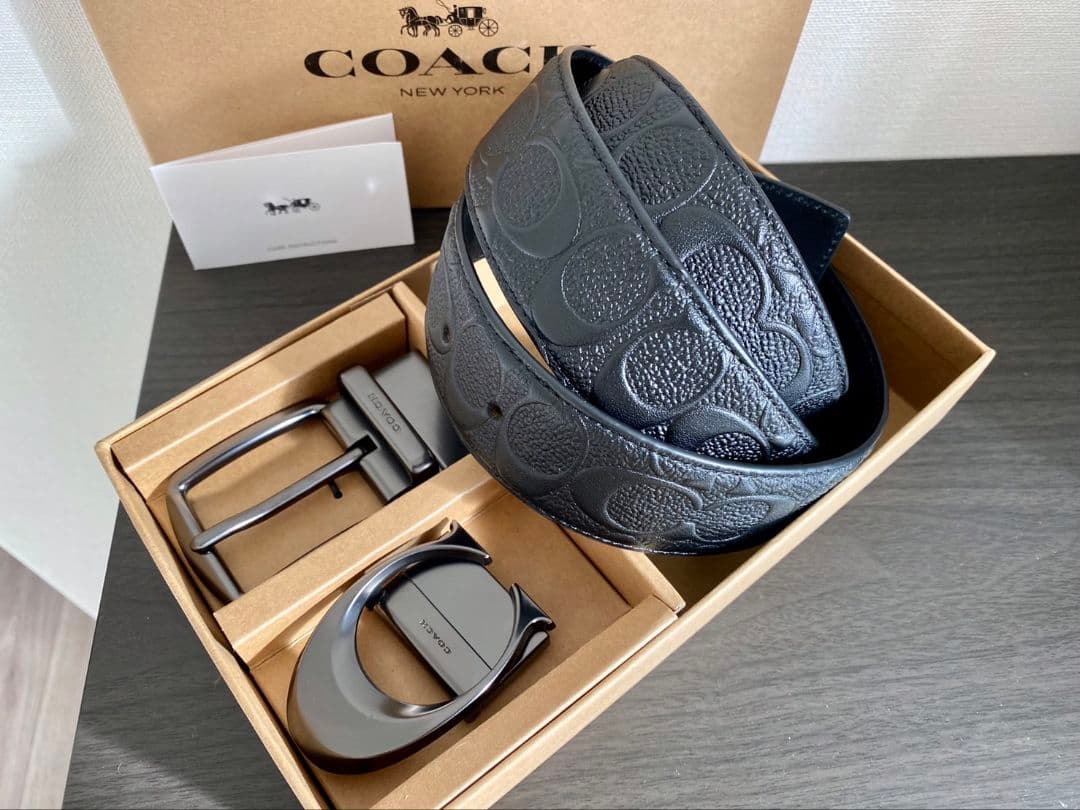 限定SALE♪コーチ 新品 ガンメタバックル シグネチャーブラックベルト